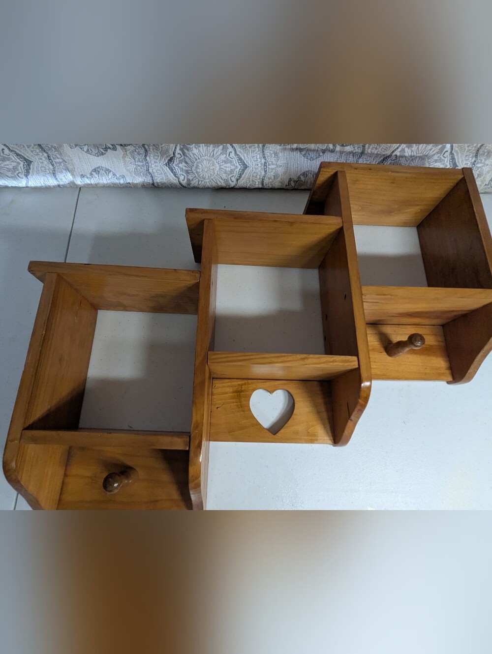 Wooden Heart Step Accent Wall Shelf - Natural Brown
